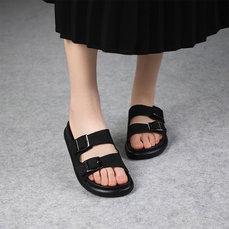 leather sandals thick bottomed summer outerwear slippers - Slippers - Genuine Leather Black