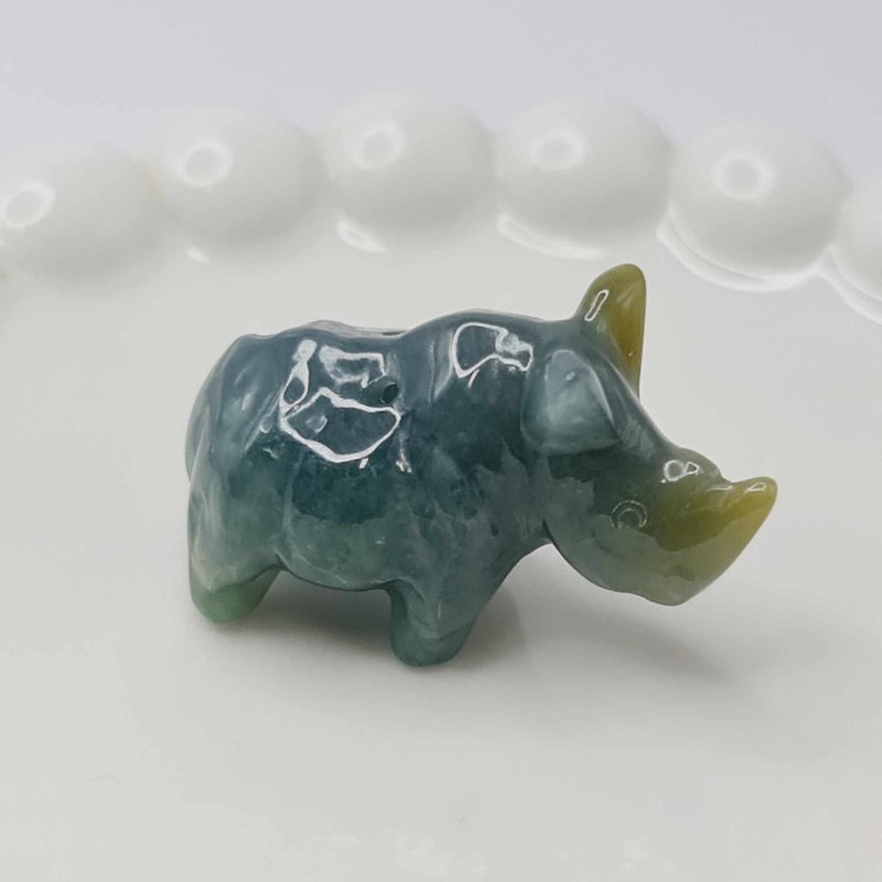 Dangerous material denim blue rhino pendant ornaments | Natural A-quality jadeite - Necklaces - Jade 