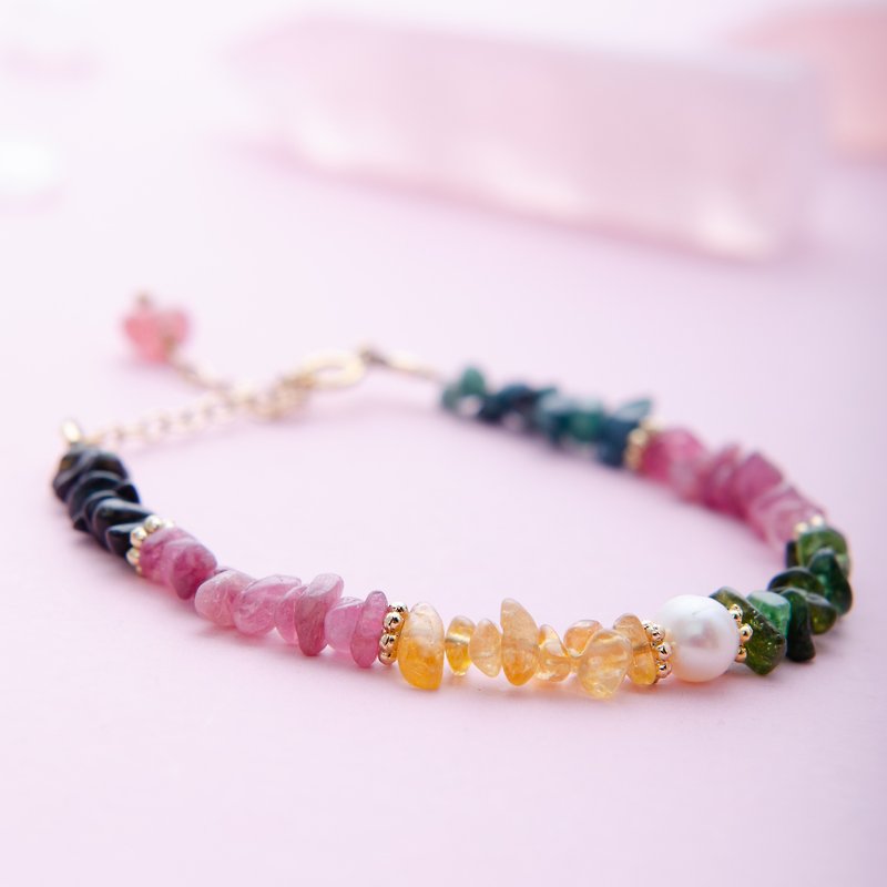 Tourmaline, Pearl, 14K Gold-plated Natural Gemstone Crystal Bracelet - Bracelets - Semi-Precious Stones Multicolor