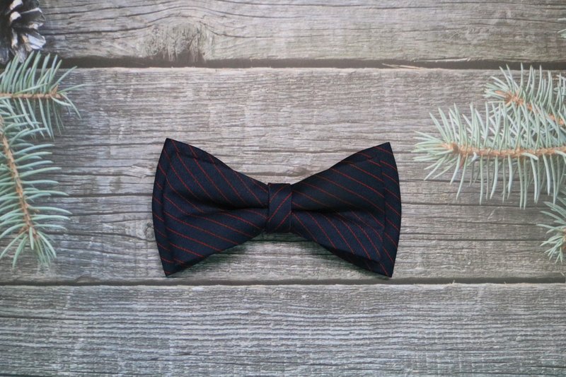 Striped double layer narrow bow tie / Wedding bridegroom bow - Bow Ties & Ascots - Cotton & Hemp Multicolor