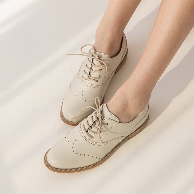 Suit Lun Oxford Shoes - Ivory White - Women's Oxford Shoes - Genuine Leather White