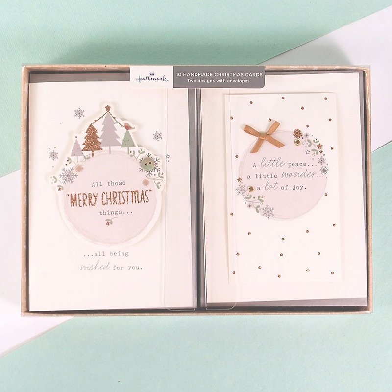 白色大圓金點 耶誕盒卡2款共10入【Hallmark-卡片 聖誕節系列】 - 卡片/明信片 - 紙 白色