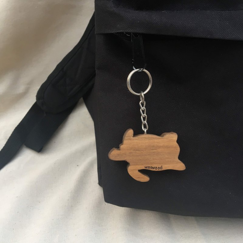 woowood-log key ring-turtle - Keychains - Wood Brown