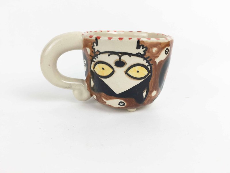 Nice Little Clay small four-legged cup upside down flower cat 贰 0108-06 - Mugs - Pottery Brown