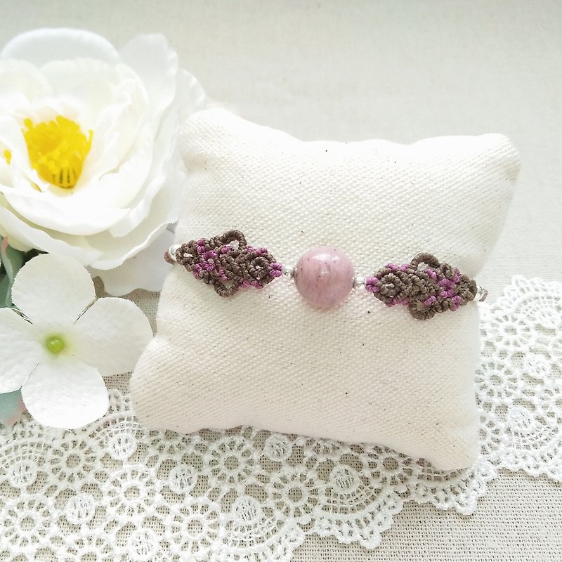 Handmade by BUHO. White butterfly. Rose Stone X South American Brazil Wax Line Bracelet - Bracelets - Gemstone Pink