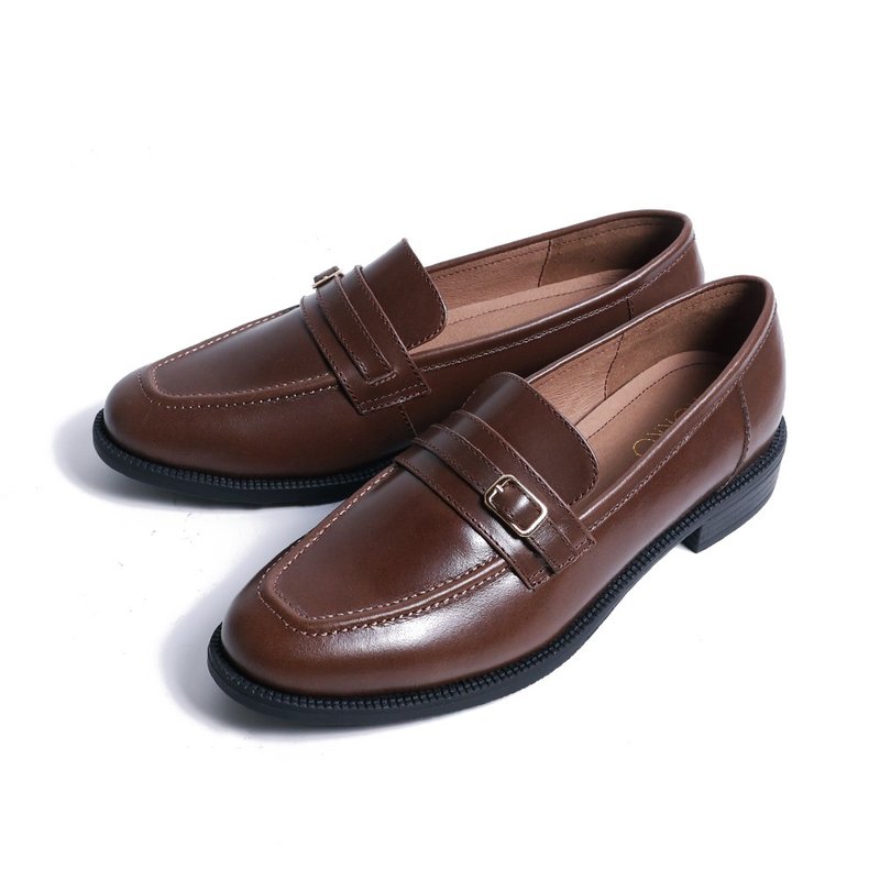 英倫風質感微寬楦牛皮樂福鞋深咖色 - 女牛津鞋/樂福鞋 - 真皮 咖啡色