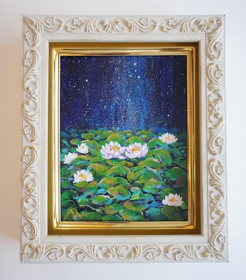 art-de-kaiun 【1点物原画】Twin water lily ・睡蓮の絵画 日本の画家 日本製