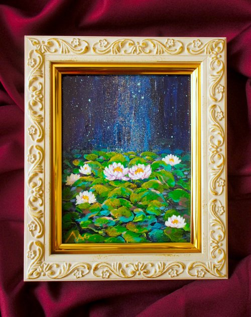 みーちゃん  ＃風水開運絵画 ＃水蓮花　＃スピリチュアル絵画 風水絵画＊蓮の花咲く龍神湖 蓮龍 lotus 豊かさ 愛情 子宝 家庭