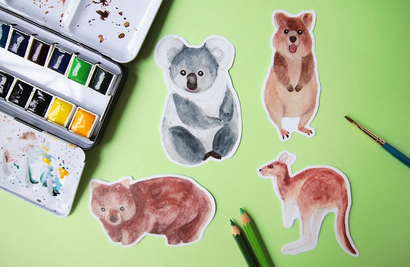 Kangaroo Koala Wombat Quokka Luggage Stickers/Planner Window Laptop - สติกเกอร์ - วัสดุอื่นๆ 