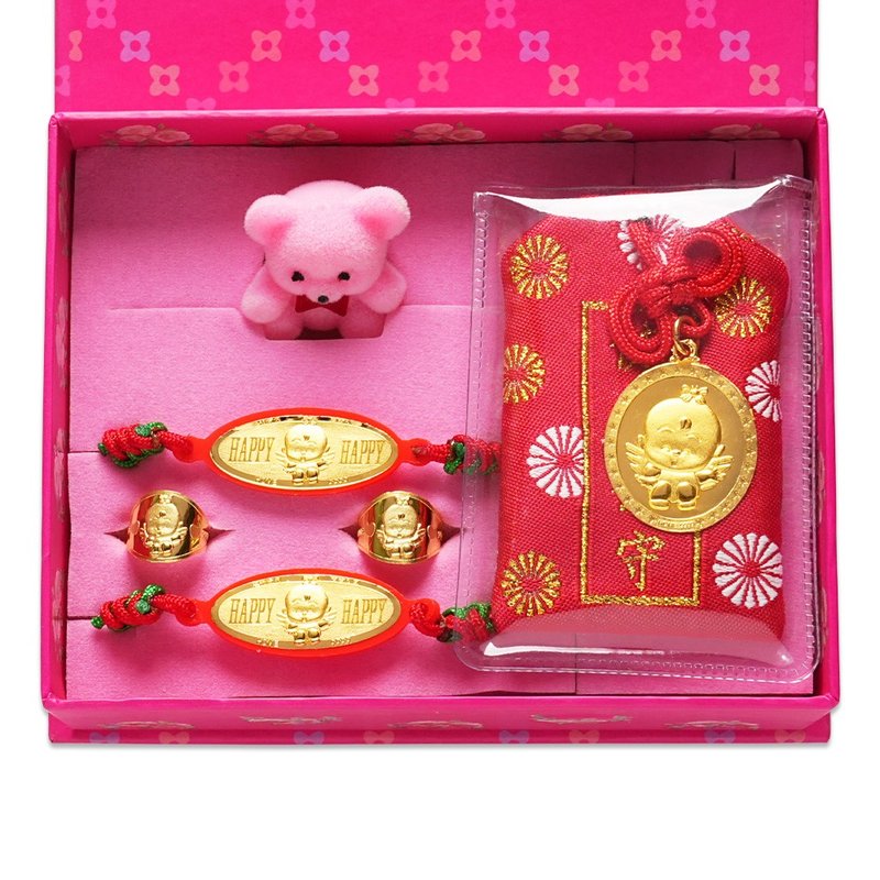 [Children's Painted Gold Jewelry] Doll Angel Gold Guardian Happiness Gift Box 5-piece set weighs 0.2 yuan - ของขวัญวันครบรอบ - ทอง 24 เค สีทอง