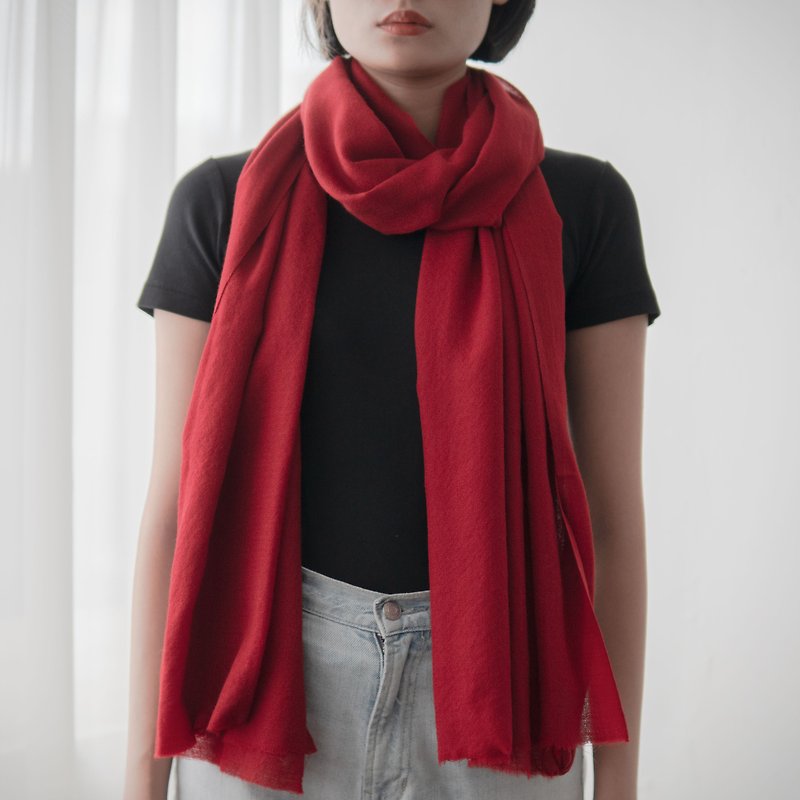 喀什米爾 Cashmere 羊毛圍巾- 紅色 - 圍巾/披肩 - 羊毛 多色