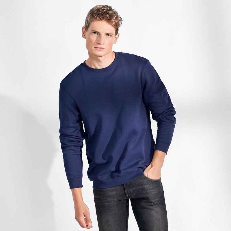 Nordic minimalism-Sweatshirt fine woven brushed sweatshirt-navy blue - เสื้อฮู้ด - ผ้าฝ้าย/ผ้าลินิน สีน้ำเงิน