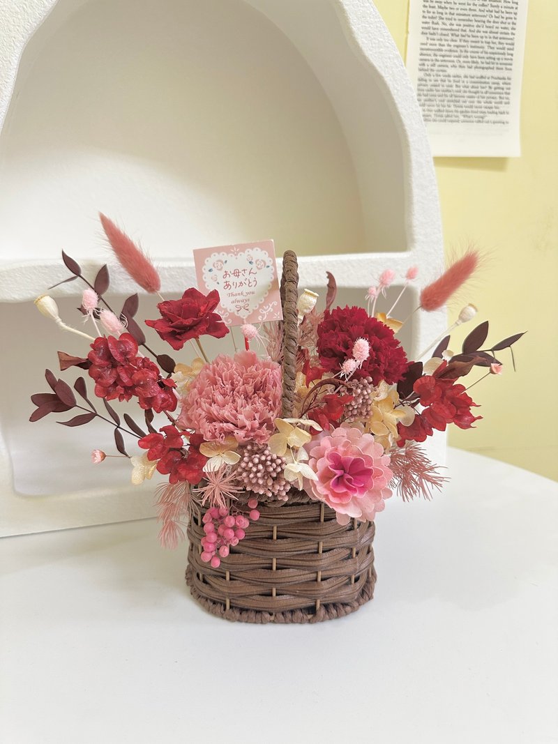 【母親節禮物】永生康乃馨花籃 開幕祝賀 新居落成 手提花籃 - 乾燥花/永生花 - 植物．花 