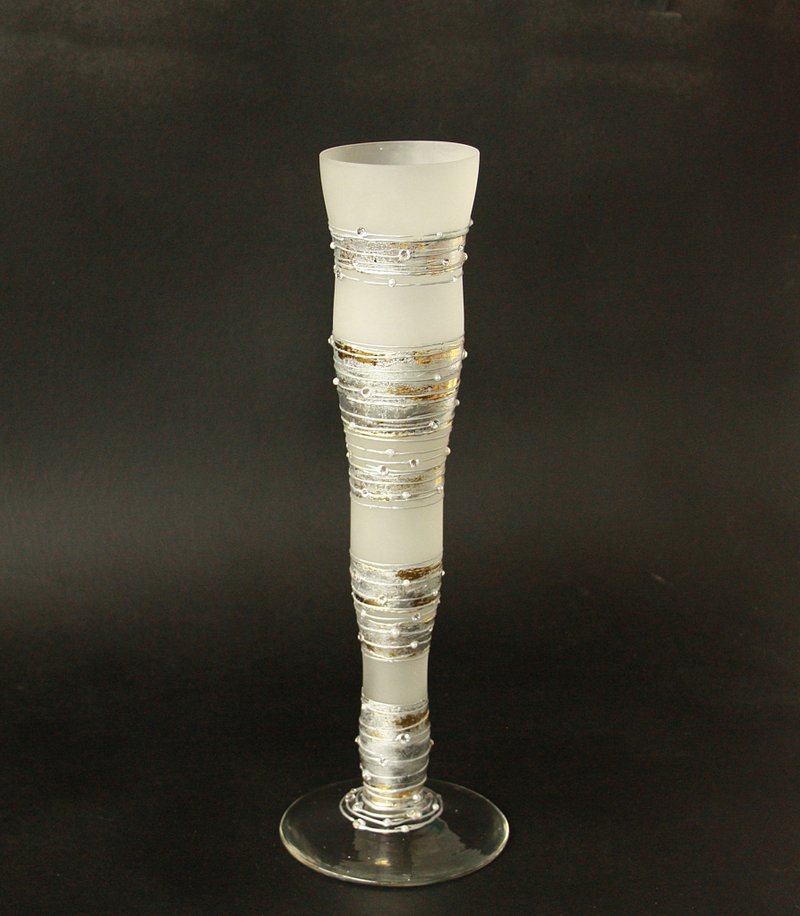 Matt Glass Vase Silver Gold Plating, Crystals, Hand-painted - 擺飾/家飾品 - 玻璃 銀色