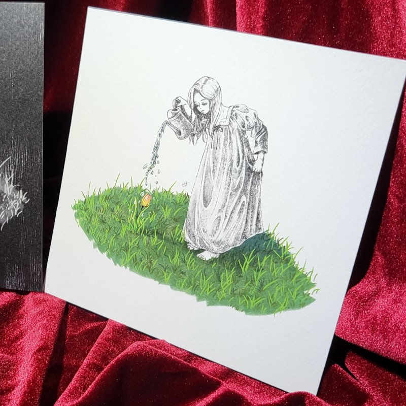 250g Sprinkle water Girl Postcard (lilliwon) - 卡片/明信片 - 紙 綠色