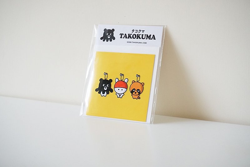 Octopus Bear Takokuma Square Small Card - Big Head Good Friend - Cards & Postcards - Paper Yellow