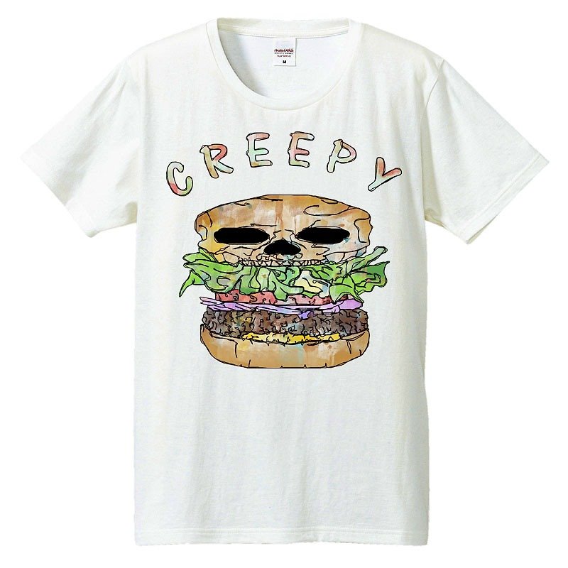 Tシャツ / Creepy hamburger - T 恤 - 棉．麻 白色