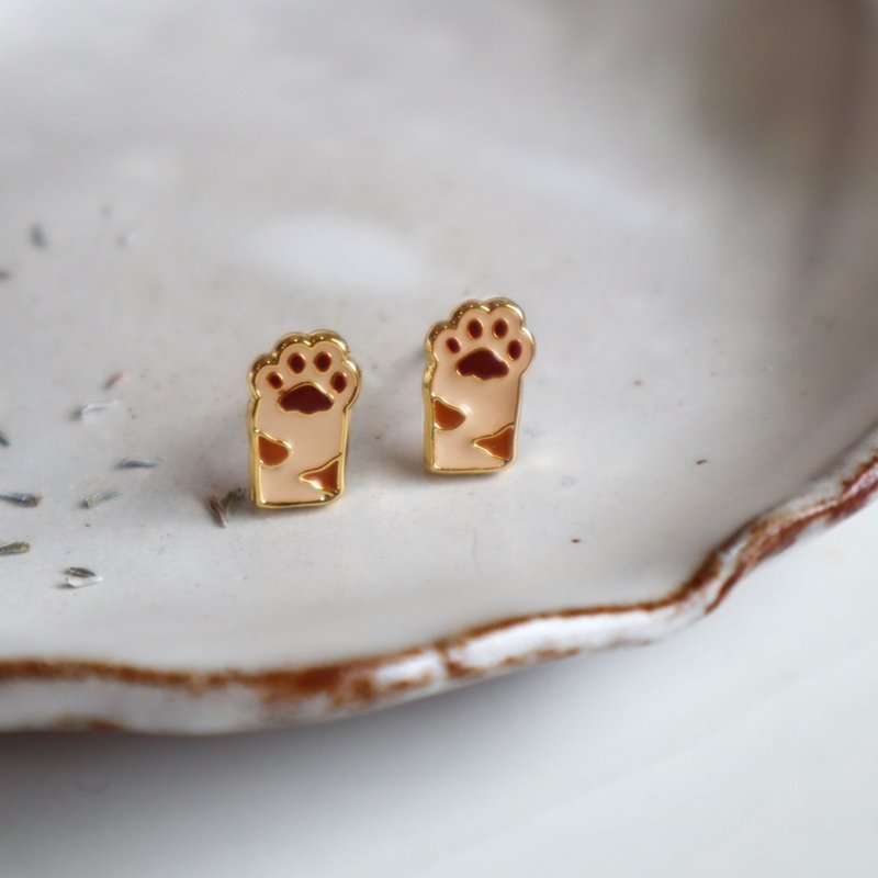 Cat, paws earrings and clip-ons - ต่างหู - วัตถุเคลือบ สีนำ้ตาล