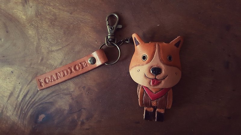 Cowboy Meeks dog pure leather key ring-can be engraved - Keychains - Genuine Leather Brown