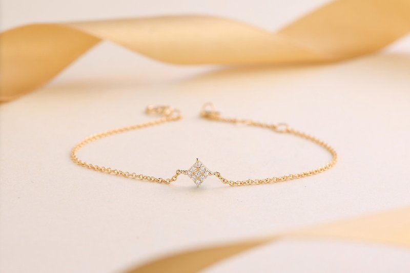 18k Yellow Gold Rhombus Diamond Bracelet, Minimal and Classic Jewelry B004 - สร้อยข้อมือ - เครื่องเพชรพลอย สีทอง
