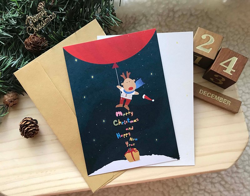 Little elk greeting postcard Christmas card New Year Merry Christmas - การ์ด/โปสการ์ด - กระดาษ หลากหลายสี