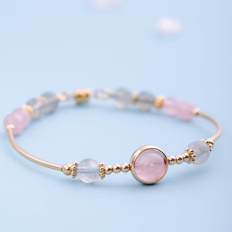 Rose Quartz, Labradorite, 14K Gold Filled Natural Gemstone Crystal Bracelet - Bracelets - Crystal Pink