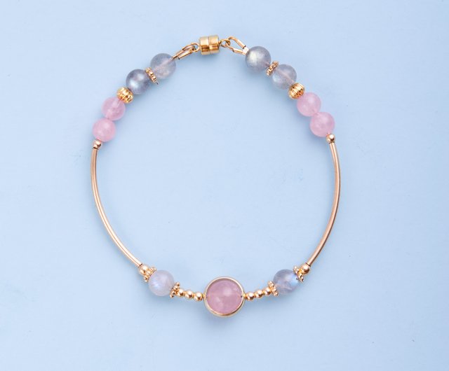【高額売筋】 ピンククリスタルブルーラブラドライトブレスレット| 14K ブレスレット・バングル