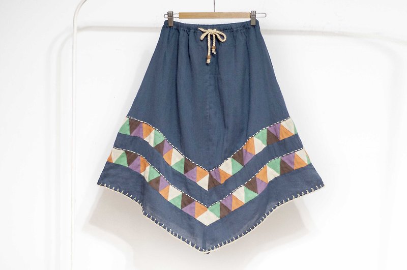 Cotton and linen embroidered skirt / ethnic skirt / color cotton skirt skirt / handmade patchwork skirt - color triangle hill - Skirts - Cotton & Hemp Multicolor