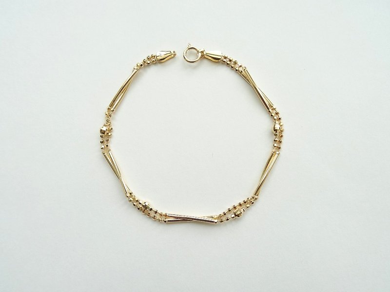 [Custom Only] Twinkling Gold ◆ 18K Solid Yellow Gold Double-Strand Ball-Bar Bead Chain Bracelet ◆ Downton Retro - สร้อยข้อมือ - โลหะ สีทอง