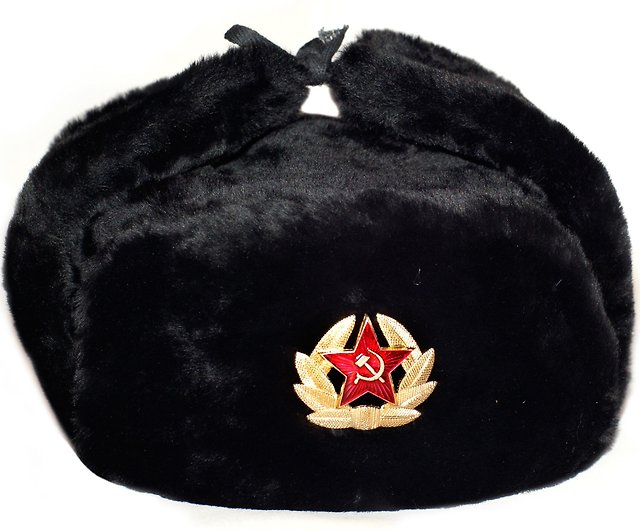 L M XXL USHANKA HAT BLACK WINTER SOVIET STAR BADGE EMBLEM S XL