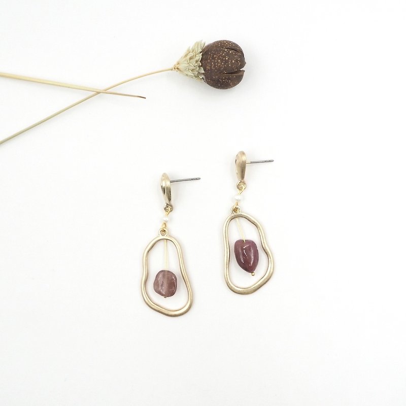 Design section. Red tourmaline irregular shape steel needle earrings - Earrings & Clip-ons - Semi-Precious Stones 