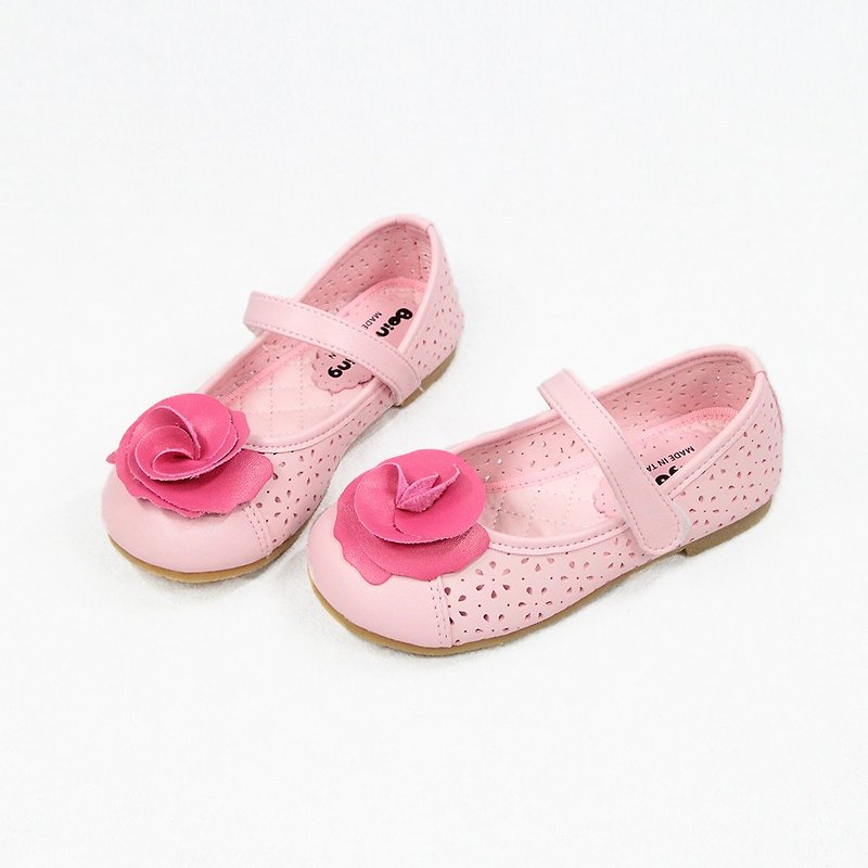 Three-dimensional rose doll shoes - romantic pink children's shoes - รองเท้าเด็ก - หนังเทียม สึชมพู