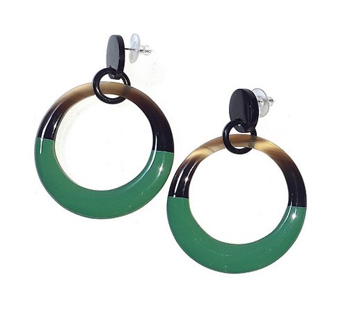 AnhCraft Exquisite Earrings Handmade from Buffalo Horn with Green Lacquer Color
