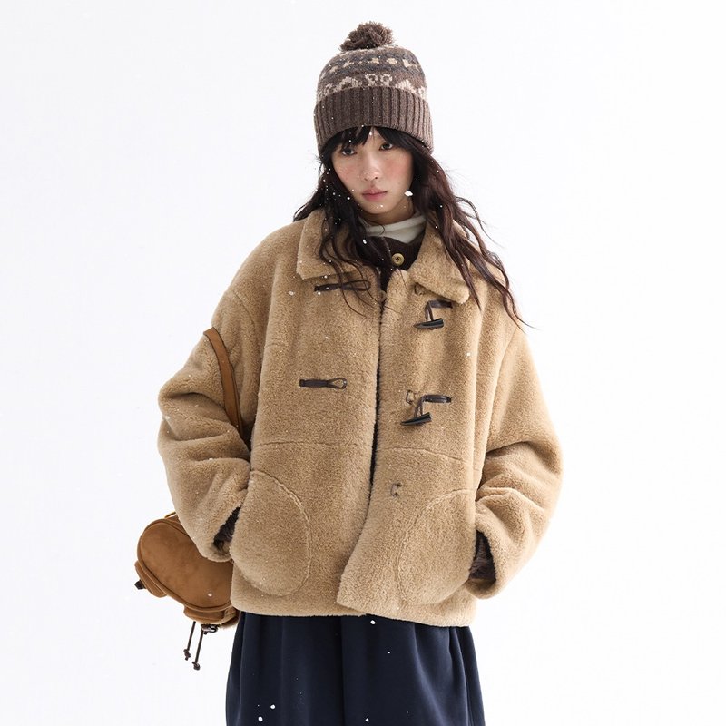 翻領羊羔毛外套|外套|兩色|冬款|Sora-2017 - 女大衣/外套 - 聚酯纖維 多色