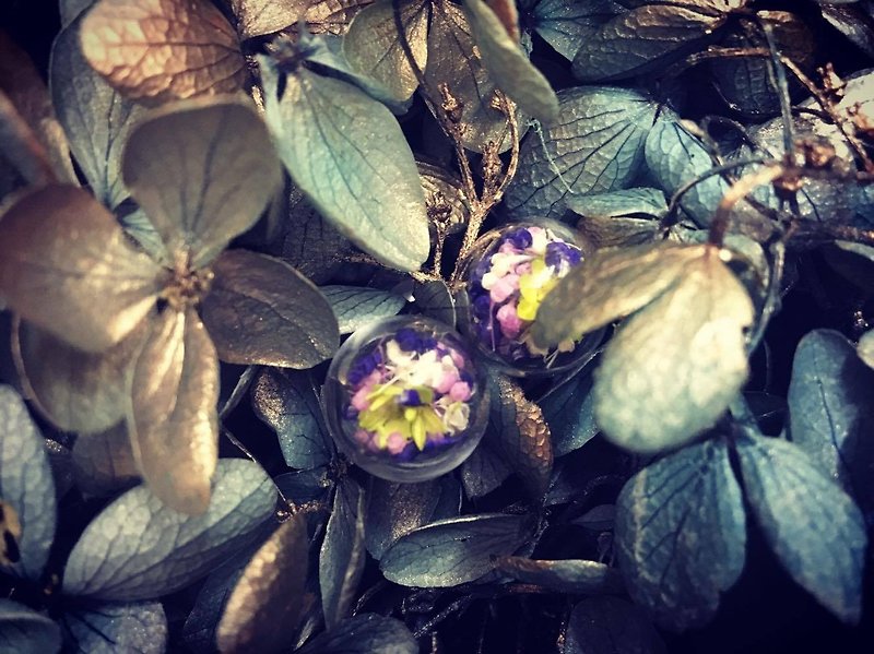 Purple Dry Flower Pearl Glass Ball Pin | Clip Earrings [Fairy Forest Overture] - Earrings & Clip-ons - Glass Purple
