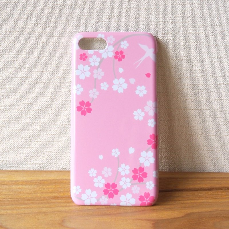 Plastic android phone case - Japanese Cherry Blossoms and Swallow - - Phone Cases - Plastic Pink