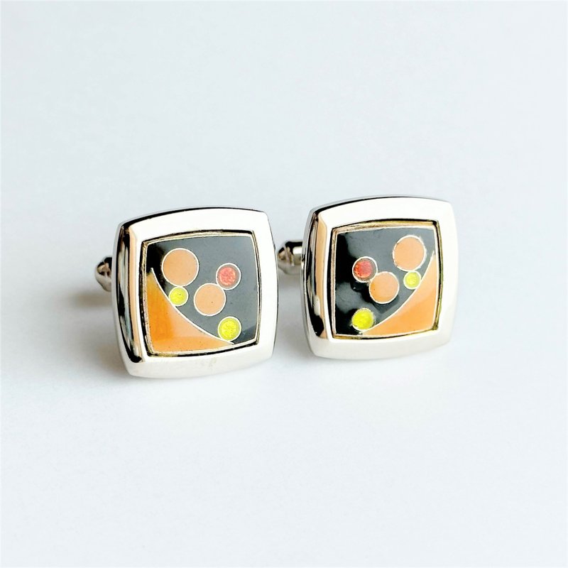 プラネット【トパーズ Topaz】 七宝焼のカフスボタン カフリンクス 純銀胎メタル七宝 - 袖扣 - 其他材質 橘色