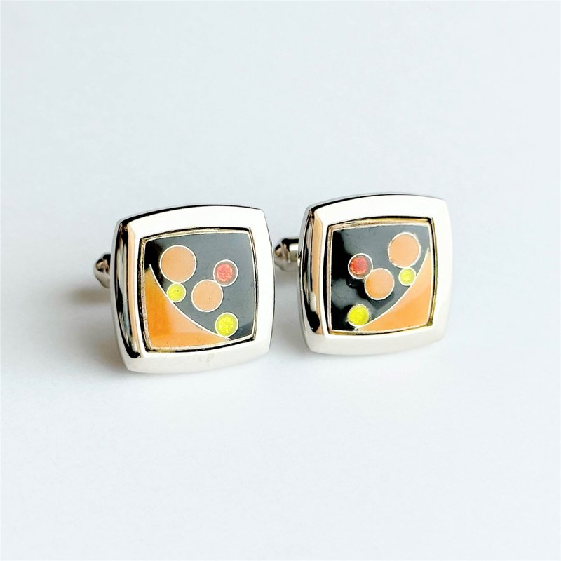 Planet [Topaz] Cloisonne cufflinks, pure silver metal cloisonne - Cuff Links - Other Materials Orange