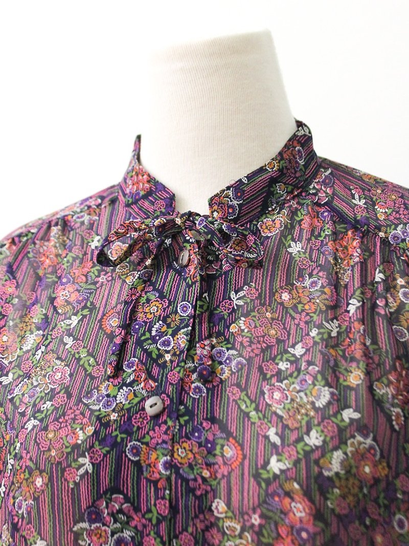 日本製復古民族風圖騰紫色長袖古著襯衫 Vintage Blouse - 女襯衫 - 聚酯纖維 紫色