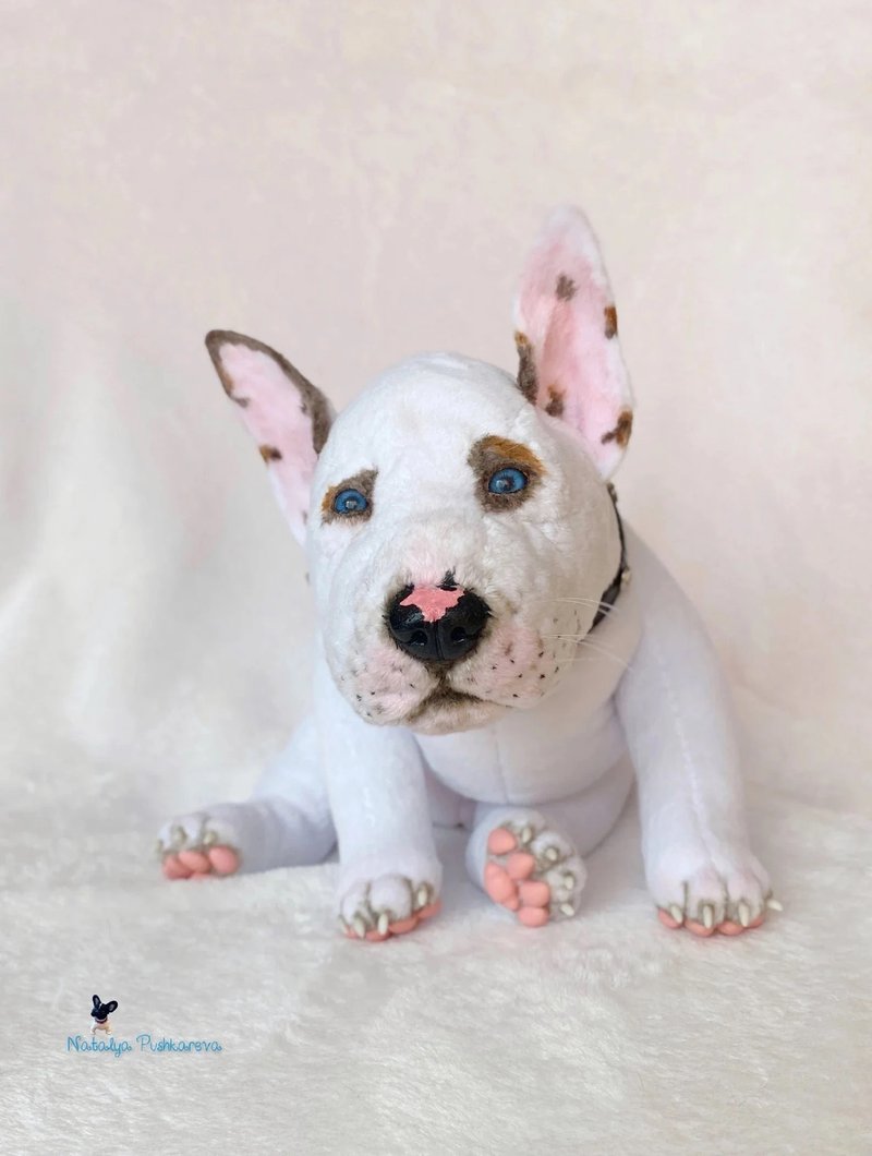 bull terrier puppy, realistic toy - ตุ๊กตา - เส้นใยสังเคราะห์ ขาว