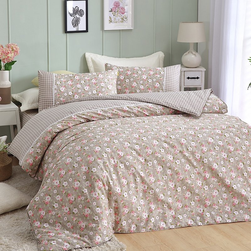 Extra large [love the country wind bed bag] Flora dual-use bedding four-piece group king size - เครื่องนอน - ผ้าฝ้าย/ผ้าลินิน สีกากี