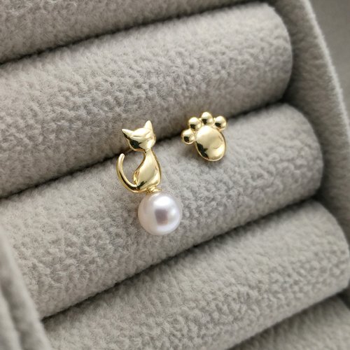 Bridal Secret Jewelry Cat & Paw-日本製18K金配AKOYA珍珠耳環