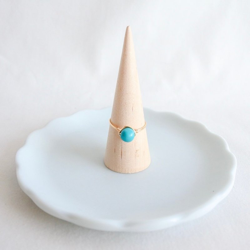 Green Onyx – Small Grain – Gold Ring – Natural Stone Ring - 戒指 - 其他金屬 藍色