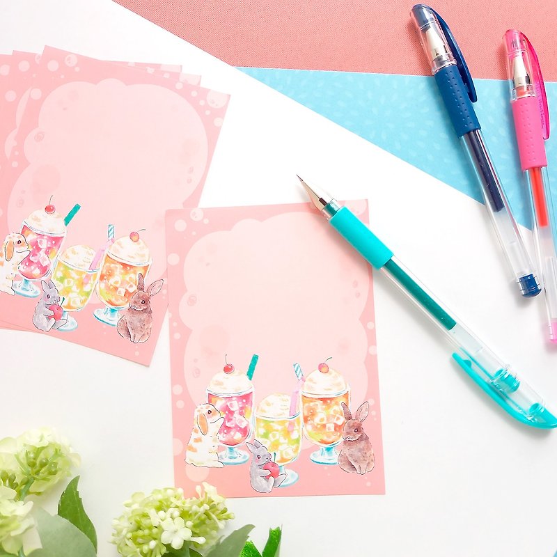 [B7 size, 30 rose memos] Fairytale memo, rabbit, cream soda pink, lop ear - Cards & Postcards - Paper Pink