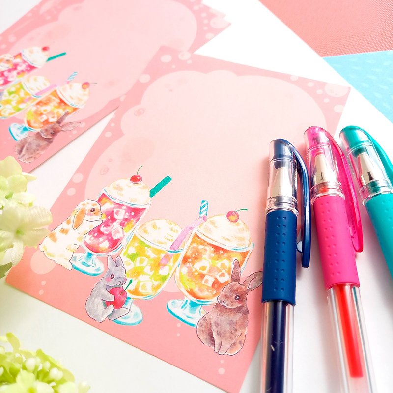 メルヘンなメモ　クリームソーダピンク【バラメモ30枚　B7サイズ】うさぎ　　ロップイヤー　水彩　イラスト　コラージュ　手帳　手紙 - 卡片/明信片 - 紙 粉紅色