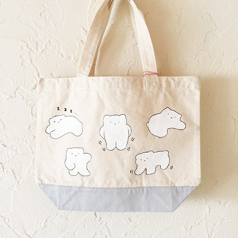 [Hand Drawing] Dalladora Mokomoko Polar Bear Tote Bag (thick) - Handbags & Totes - Cotton & Hemp White