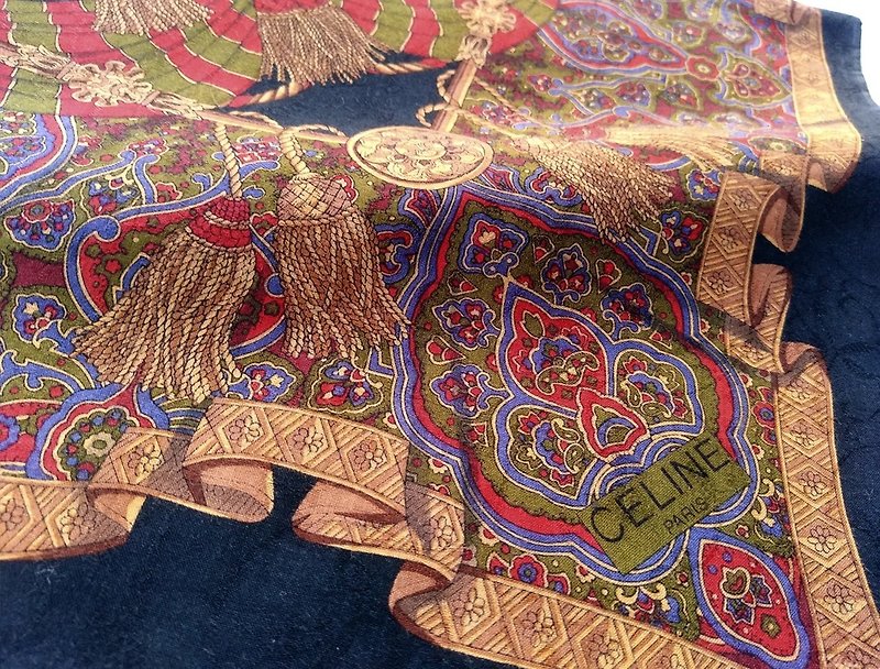 Celine Paris Vintage Handkerchief Baroque Woven Fabric 20.5 x 20.5 inches - ผ้าเช็ดหน้า - ผ้าฝ้าย/ผ้าลินิน สีนำ้ตาล