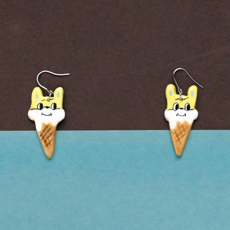 小兔冰淇淋陶瓷耳環 - 耳環/耳夾 - 陶 黃色