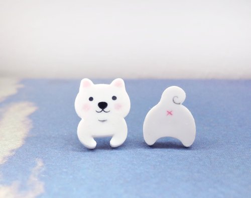 巧物ciaowo 白泡泡幼咪咪 白柴犬手工耳環 抗敏耳針 無痛耳夾