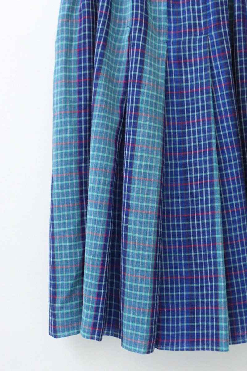 [RE0921D897] autumn violet green playful plaid short-sleeved vintage dress - One Piece Dresses - Polyester Blue
